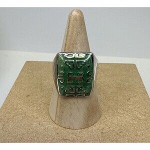 Sterling Silver & Green Enamel Italy Milor Ring 925-Size 9